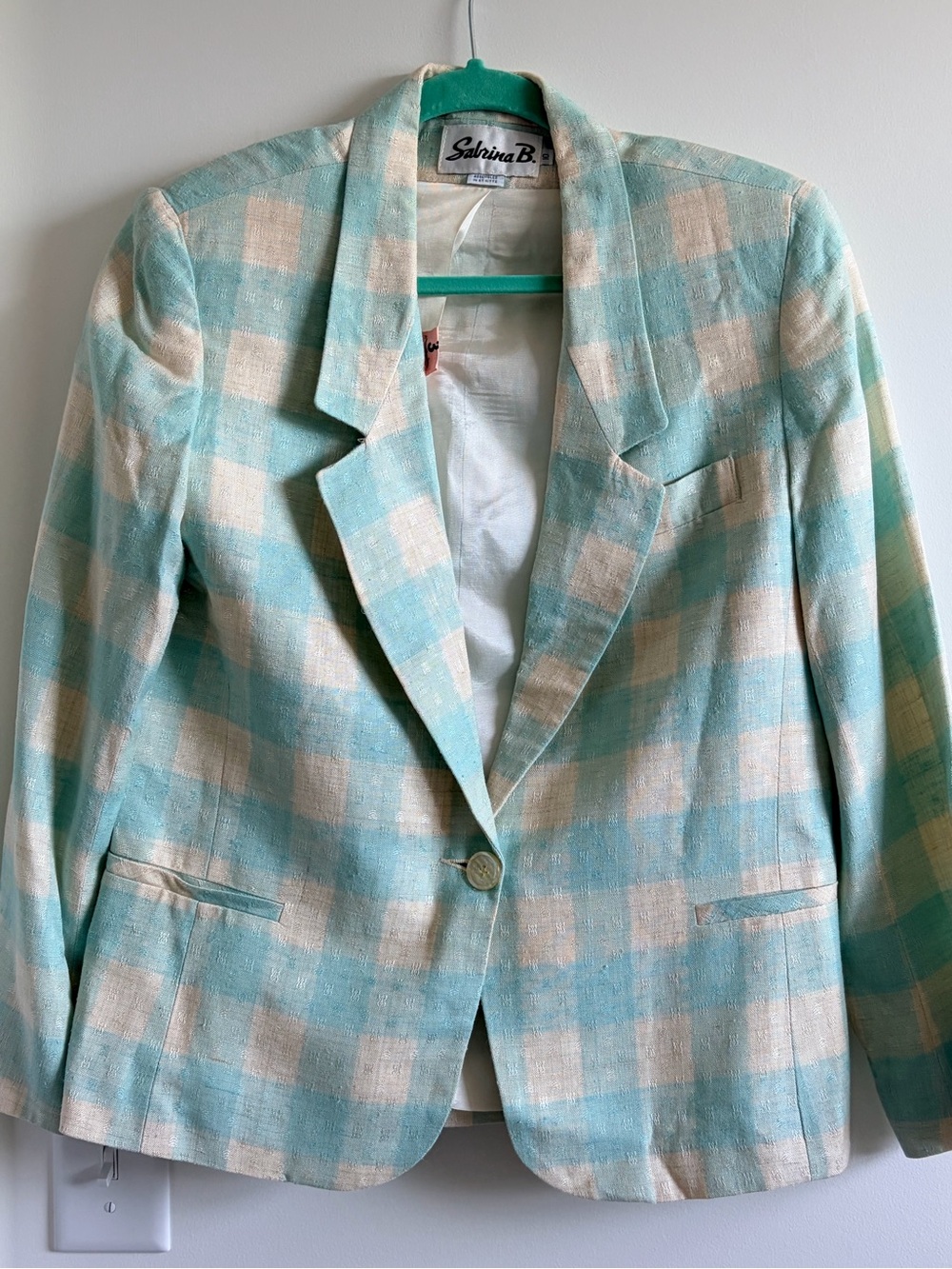 Sabrina B. Vintage Cream & Light Mint Plaid Single-Button Blazer